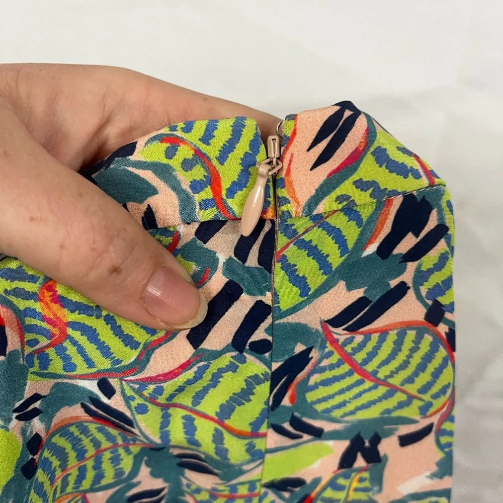 SALONI Women's Silk‎ Tropical Print Ruched Slit Skirt- Size 8 - Picture 5 of 8